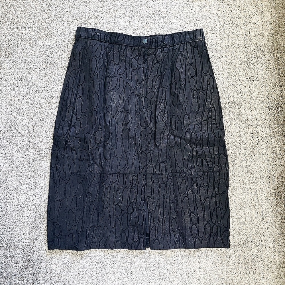 Gino di Giorgio Black Textured Leather Pencil Skirt Vintage Column Minimal